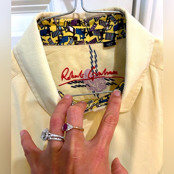 Robert Graham Light Yellow Shirt with Patterned Collar - Picture 1 of 6